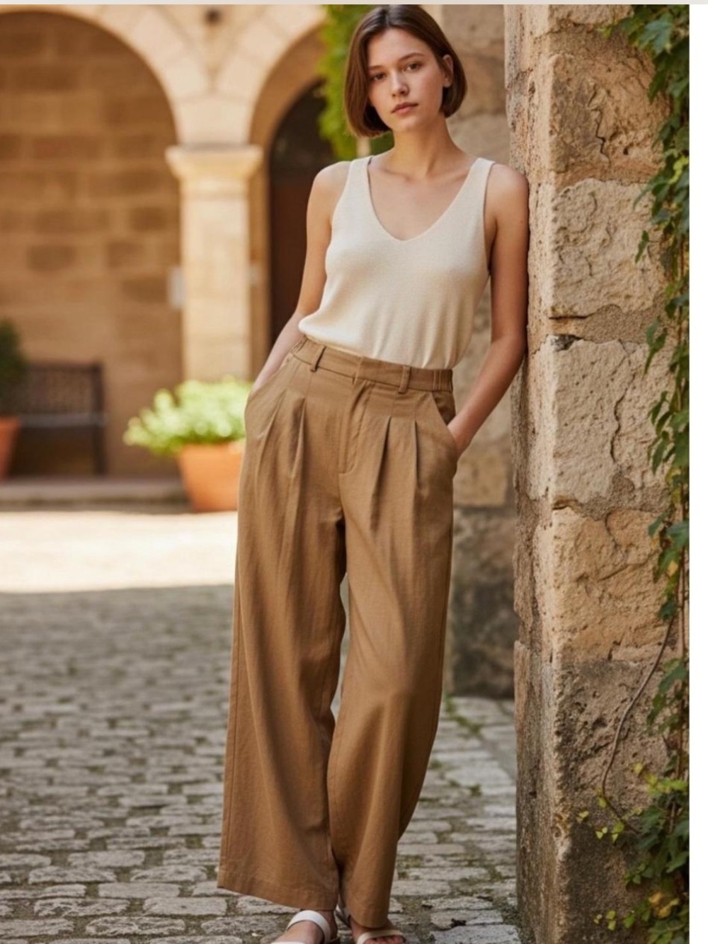 Anthropologie Maeve Pleat Front Relaxed Fit Linen Blend Pants S